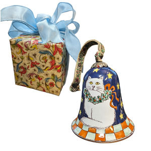 Kelvin Chen Vintage Unsigned  White Cat Hand-Painted Miniature Bell - Gift Wrap
